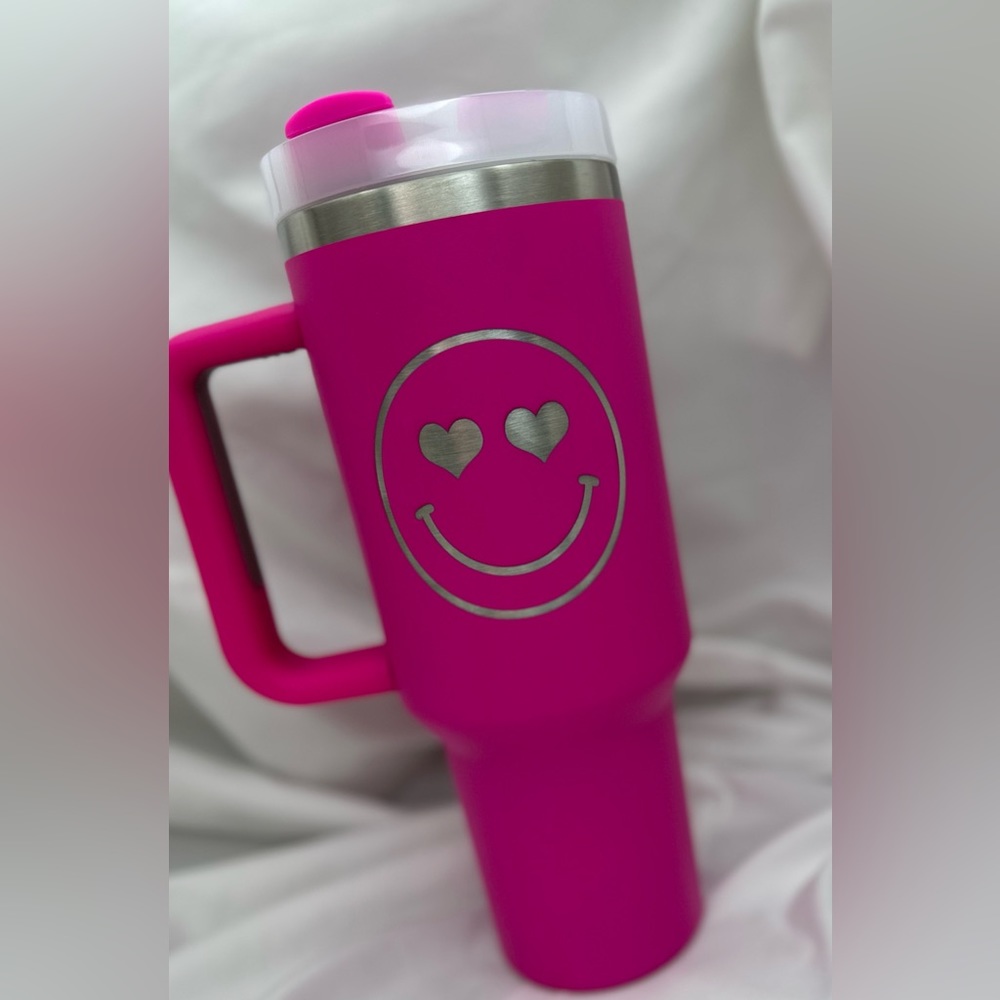 Personalized 40oz Tumbler with Handle & Straw, PINK | Custom Travel Cup